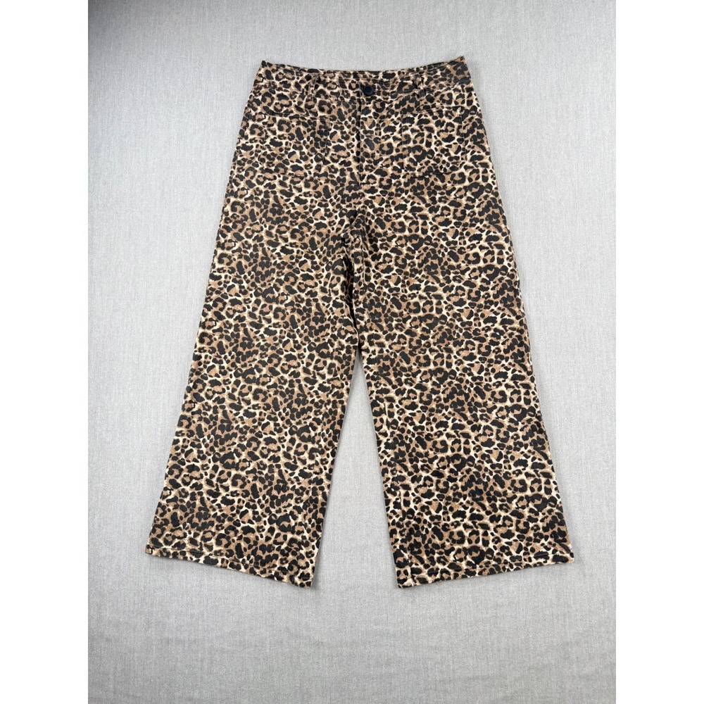 Sewn + Seen Leopard Print Wide Leg Pants Brown Tan Animal Print XL High Rise